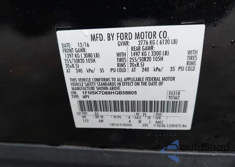 2017 Ford Explorer Xlt z USA, uszkodzony, nr VIN 1FM5K7D88HGB58805